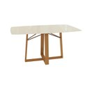 Ver imagem 1 de Mesa Jantar Elma Premium Madeira Maciça c/ Tampo Madeirado c/ Vidro 170x90cm Carvalho/Off White