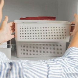 Kit 5 Cestos Organizadores Retangulares com Alças 6,6l Bege Flow Lavanderia Closet Banheiro - 5