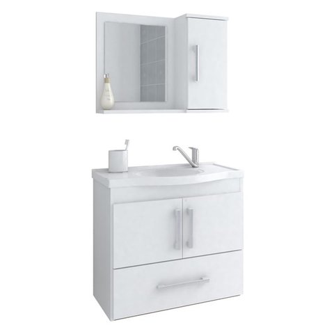Gabinete de Banheiro com Cuba e Espelheira Atenas 65cm Branco - Mgm