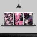 Ver imagem 1 de Kit 3 Quadros Buda Rosa Flores 45x34cm:Madeira branca