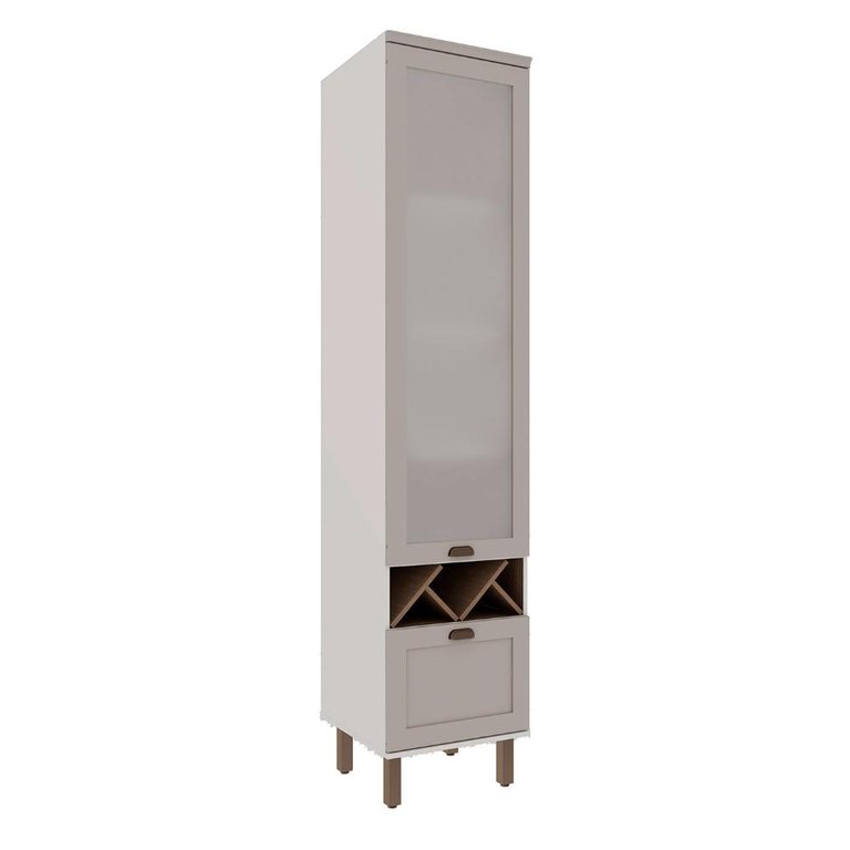 Cristaleira 50cm Porta de Vidro e 1 Gavetão para Cozinha Mdf Cor:fendi com Branco
