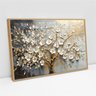Quadro Decorativo Árvore da Vida Flores Brancas Dourado Sala Quarto Casa Escritório - 2