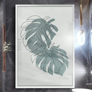 Quadro Decorativo Para Banheiro Abstrato Folhas Minimalista-24x34Cm