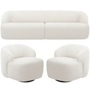 Ver imagem 1 de Sofá 3 Lugares Curvo Orgânico com 02 Poltronas para Sala Living 250cm Barolo L06 Bouclê Branco - Lya