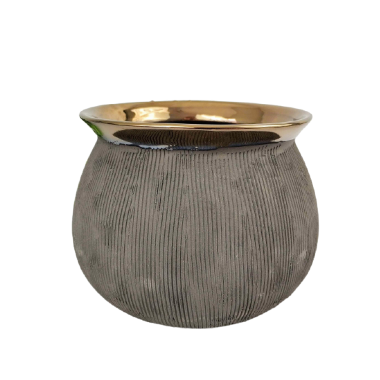 Vaso Marrom Cobre 12x16x11cm Cerâmica Decoração