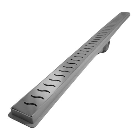 Ralo Linear Banheiro Seca Box 5x60 Inox Ondas Espelhado Coletor Cinza com Sifão