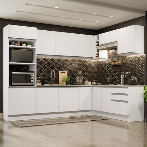 Armário de Cozinha Completa de Canto 479cm Branco Glamy Madesa 01
