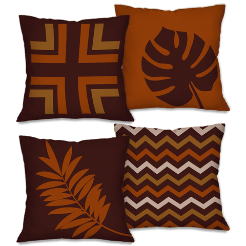 Kit com 4 Capas para Almofadas Decorativas Folhas Marrons