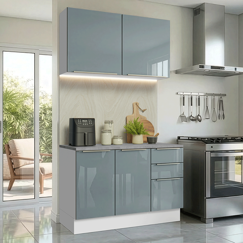 Armário de Cozinha Compacta 120 x 60 cm Branco/Cinza Lux Madesa 02
