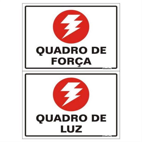 2 Placas de Poliestireno Auto-adesiva 20x10 Quadro de Força / Quadro de Luz - 250 Ax - Sinalize Plac