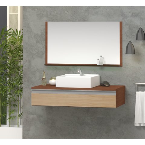 Conjunto Safira Superior 80 Mdf Gabinete Banheiro com Cuba e Espelheira
