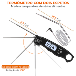 Termômetro Digital de Carne, churrasco, Grelhados, Doces, Assados com Leitura Instantânea (Bateria I - 5