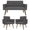Ver imagem 2 de Estilo na Recepção Kit Namoradeira + 2 Poltronas Capitonê Cinza-escuro