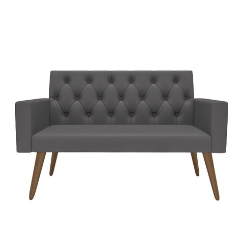 Estilo na Recepção Kit Namoradeira + 2 Poltronas Capitonê Cinza-escuro