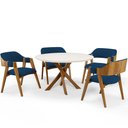 Ver imagem 1 de Mesa de Jantar Redonda Cora 120cm Off White M04 com 04 Cadeiras Living Suran Suede Azul Marinho - Ly