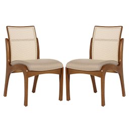 Kit 2 Cadeiras para Mesa de Jantar Lisboa com Encosto em Tela Madeira Maciça Linho Bege M58 Rmi - 1