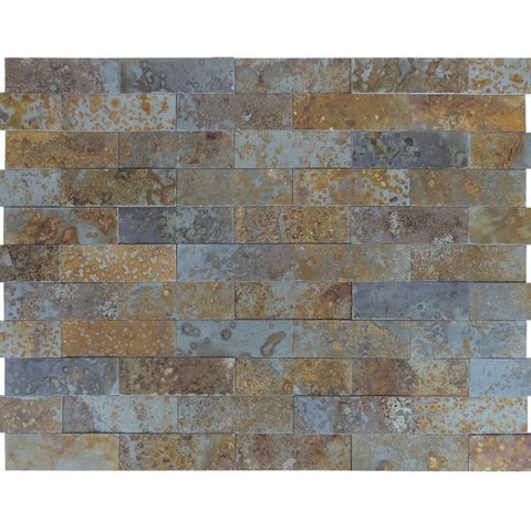 Revestimento Pedra Natural Tijolinho Piato 7x22cm Mattone Cinza/Ferrugem