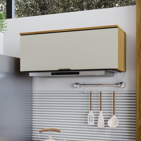 Armário Aéreo Porta Basculante 80cm Copenhague Bege/Ipê/Sabbia