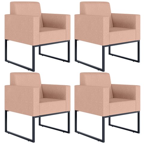 Kit 4 Poltronas Decorativa para Sala e Recepção Base Fixa de Metal Helô L02 Linho Rosê - Lyam