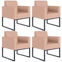 Ver imagem 1 de Kit 4 Poltronas Decorativa para Sala e Recepção Base Fixa de Metal Helô L02 Linho Rosê - Lyam