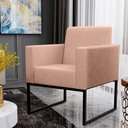 Ver imagem 4 de Kit 4 Poltronas Decorativa para Sala e Recepção Base Fixa de Metal Helô L02 Linho Rosê - Lyam
