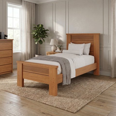 Cama de Solteiro em MDF Paolo com Cabeceira Frisada Rubi