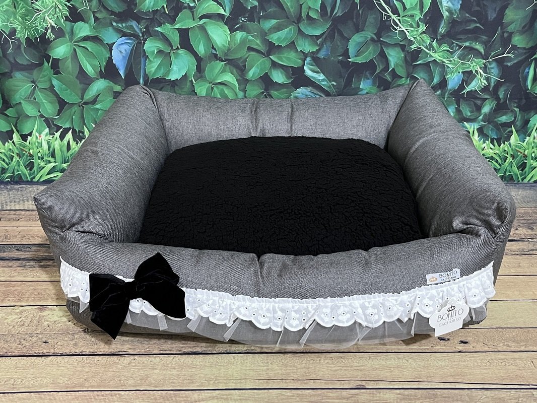 Cama Retangular Grace Linen Grafite para Cachorro e Gato - Tam M - 2