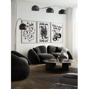Kit 3 Quadros Decorativos Lucky You 777 Preto Moderno - Moldura Preta