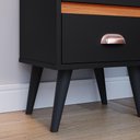 Ver imagem 7 de Mesa de Cabeceira Retrô Mesinha Pequena Canto Quarto Apoio Cama 2 Gavetas Nicho Preto/Cinamomo-RPM