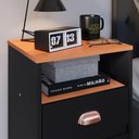 Ver imagem 4 de Mesa de Cabeceira Retrô Mesinha Pequena Canto Quarto Apoio Cama 2 Gavetas Nicho Preto/Cinamomo-RPM