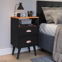 Ver imagem 2 de Mesa de Cabeceira Retrô Mesinha Pequena Canto Quarto Apoio Cama 2 Gavetas Nicho Preto/Cinamomo-RPM