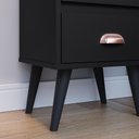 Ver imagem 6 de Mesa de Cabeceira Retrô Mesinha Pequena Canto Quarto Apoio Cama 2 Gavetas Nicho Preto/Cinamomo-RPM