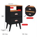 Ver mais imagens de Mesa de Cabeceira Retrô Mesinha Pequena Canto Quarto Apoio Cama 2 Gavetas Nicho Preto/Cinamomo-RPM