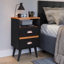 Ver imagem 3 de Mesa de Cabeceira Retrô Mesinha Pequena Canto Quarto Apoio Cama 2 Gavetas Nicho Preto/Cinamomo-RPM
