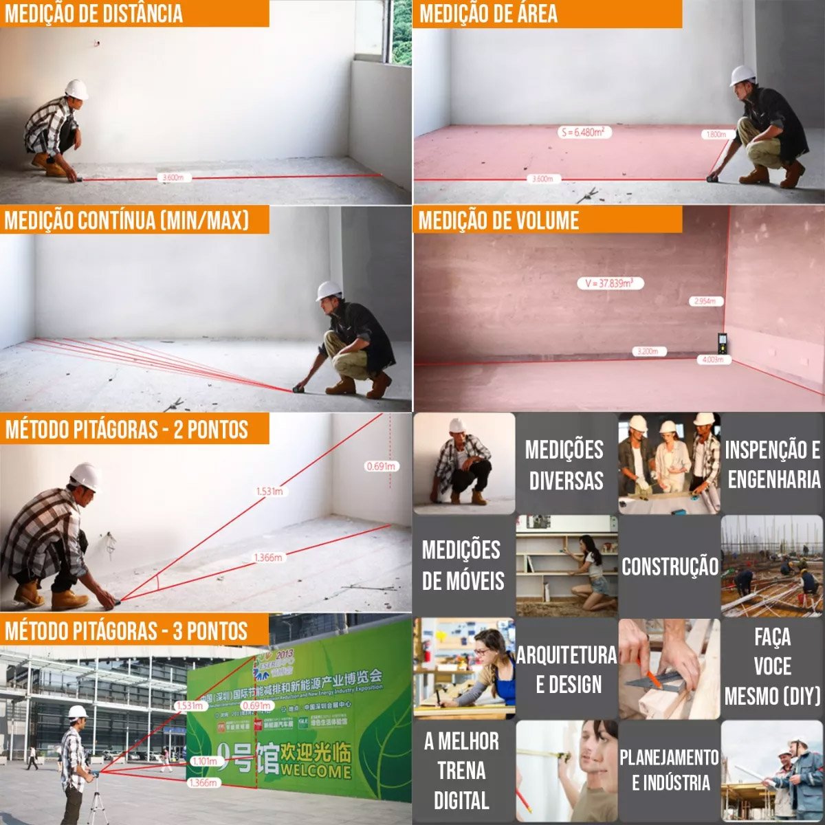 Trena Laser 40 Metros Alta Precisao Profissional Calculo de Distancia ...