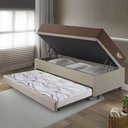 Ver imagem 3 de Bicama Box Baú Solteiro com Linho Bege 88x188 com Colchão Relax Adorabile Molas Ensacadas Ecoflex