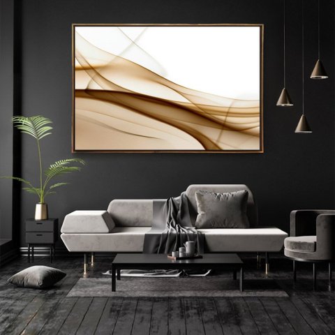 Quadro Decorativo Moderno Abstrato Branco e Marrom com Moldura Sem Vidro 40X60