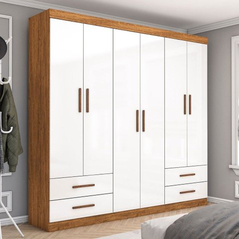 Guarda-roupa Casal Mondo 6 Portas 4 Gavetas Cinamomo/branco - Pnr Móveis