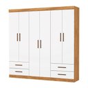 Ver imagem 3 de Guarda-roupa Casal Mondo 6 Portas 4 Gavetas Cinamomo/branco - Pnr Móveis