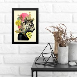Quadro Decorativo Moderno Colagem Onça 33x24cm - com Vidro:moldura Preta - 1