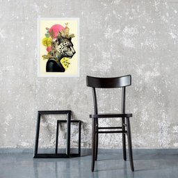 Quadro Decorativo Moderno Colagem Onça 33x24cm - com Vidro:moldura Preta - 2