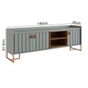 Ver imagem 2 de Rack para Sala 180cm Moderno com Pés de Aço e Puxador Couro:verti/woodmel/dourado
