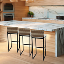 Ver imagem 6 de Kit 3 Banquetas Quadrada Junco Cappuccino para Balcão Ilha Cozinha Área Gourmet Bancada Piscina Bar