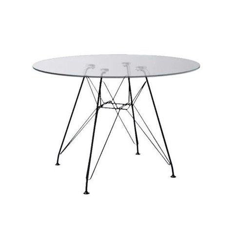 Mesa Eiffel Redonda 90cm Tampo de Vidro com Base de Ferro Preto