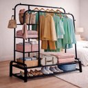 Ver imagem 2 de Arara Cabideiro Duplo com Estante Lateral e Sapateiro Dy-4yc Preto