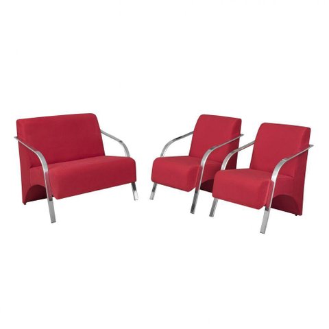 Conjunto Poltrona Vênus Braço Alumínio Vermelho
