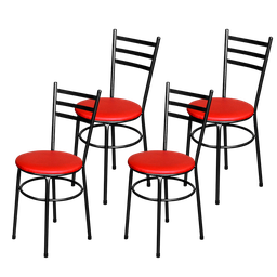 Jogo 4 Cadeiras Para Cozinha Epoxi Craqueada Assento Estofado - Vermelho - 1