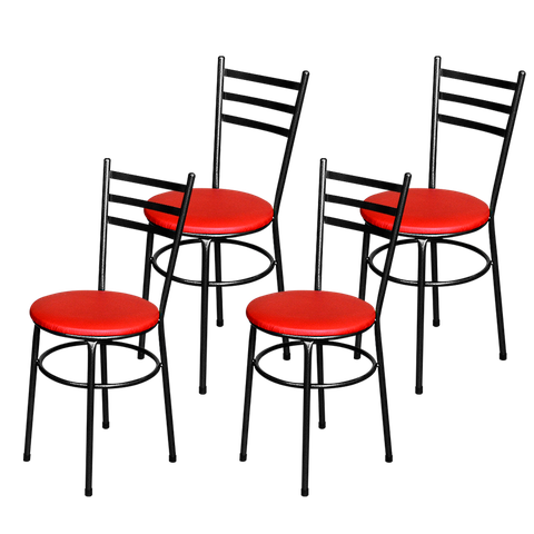 Jogo 4 Cadeiras Para Cozinha Epoxi Craqueada Assento Estofado - Vermelho