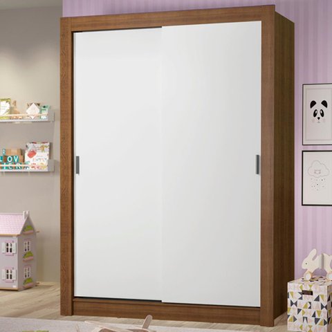 Guarda-roupa Infantil Madesa Theo 2 Portas de Correr 4 Gavetas - Rustic/branco
