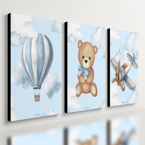 Kit 3 Quadro Decorativo Quarto Meninos Bebê Infantil Azul 40x28